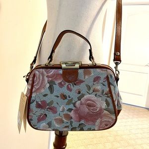 Patricia Nash: “rare” Crackled Rose Garden Collection purse. W: 10 in  H: 8 in